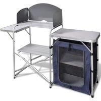 Foldable Camping Kitchen Unit with Windshield Aluminium