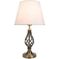 Traditional Antique Brass Table Lamp with Barley Twist Metal Base and Ivory White Linen Shade | 60w Maximum | Ideal for Bedside Lamps by Happy Homewares