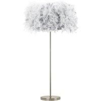 Modern and Chic Real Grey Feather Standard Floor Lamp with Satin Nickel Base and Foot Switch - Perfect for Childrens Bedroom - 60w Maximum SES Bulb by Happy Homewares