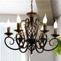 6 Lights Pendant Chandelier Wrought Iron Black