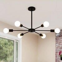 6-Light Metal Black Ceiling Light Adjustable Height Modern Sputnik Chandelier