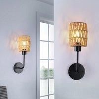 Garwarm Farmhouse Rattan Dimmable Armed Sconce (Set of 2)