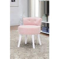 Pink Velvet Soft Seat Low Back Dressing Footstool with White Legs