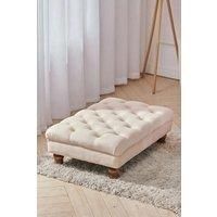 Beige Buttoned Velvet Rectangular Ottoman Footstool with Gourd-shaped Legs