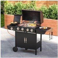5-Burner Black Outdoor Gas Grill with Side Burner - 56" Stainless Steel BBQ & Warming Rack