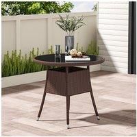 4 Seater Dining Table Garden Wicker Tempered Glass Table with Parasol Hole