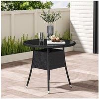 4 Seater Dining Table Garden Wicker Tempered Glass Table with Parasol Hole
