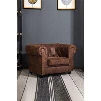 Mid-Century Leather Accent Wingback Chesterfield Armchair