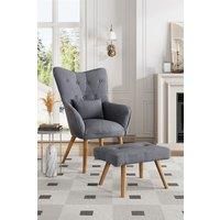 Velvet Upholstered Armchair with Footstool