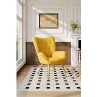 Buttoned Linen Armchair with Wooden Legs