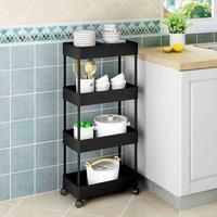 Livingandhome 4 Tiers Shelf Trolley Cart Storage Rack For Kitchen Bathroom -black
