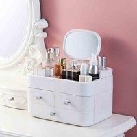 LivingandHome Living and Home Portable Make Up Case Brush Holder Large Cosmetic Storage Box With Mirror Handle 30X17Cm