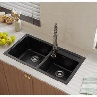 86x46Cm Double Bow lQuartz Undermount Kitchen Sink
