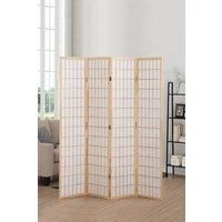 4-Panel Natural Solid Wood Folding Room Divider Screen