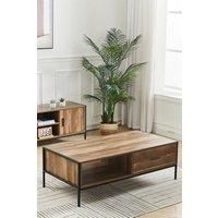 Rustic Coffee Table Metal Frame with Drawers