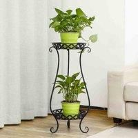 LivingandHome Living and Home 2 Tier Freestanding Retro Tall Vintage Metal Black Plant Stand Decoration