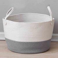 LivingandHome Living and Home Woven Basket Baby Kids Toys Storage Clothes Hamper Laundry Basket With Pom Poms Grey