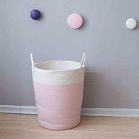 LivingandHome Living and Home Woven Basket Baby Kids Toys Storage Clothes Hamper Laundry Basket With Decor Balls Pink