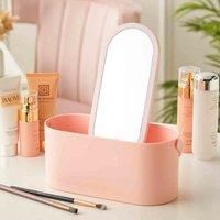 LivingandHome Living and Home Portable Vanity Travel Makeup Box With Led Lighted Mirror-pink,23X11.5Cm