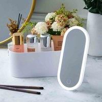 LivingandHome Living and Home Portable Vanity Travel Makeup Box With Led Lighted Mirror-white,23X11.5Cm