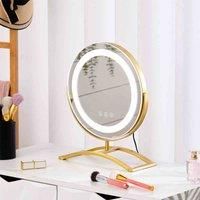 LivingandHome Living and Home Round Makeup Mirror With Led Lights Dressing Table Mirror Vanity Mirrors-gold 25X38Cm