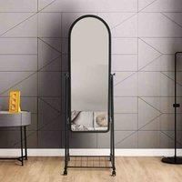 LivingandHome Living and Home Adjustable Stand Up Mirror On Wheels With Underneath Storage-black 36X160Cm