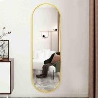 LivingandHome Living and Home Modern Oval Metal Full Length Wall Mirror-gold 40X150Cm