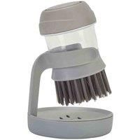 Livingandhome Grey Dish Brush With Soap Dispenser For Dishes Pot Pan Kitchen Sink Scrubbing