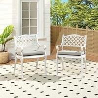 Set of 2 Garden Chairs Cast Aluminium Armchairs with Cushion Black/White