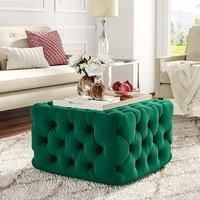 Square Velvet Ottoman Footstool Deep Button