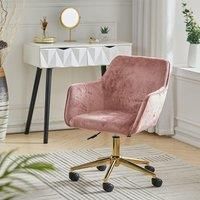 88cm Height Velvet Upholstered Home Office Swivel Task Chair with Flared Arms