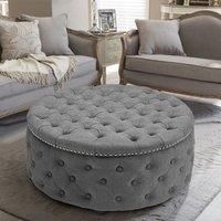 Dia 75cm Linen Tufted Round Cocktail Ottoman with Solid Wood