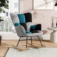3ft Patchwork Upholstered Rocking Chair with Wooden Skates