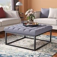 84cm W Square Linen Footstool with Metal Frame