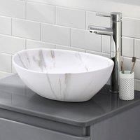 41.5cm W x 13.5cm D White Oval Marble Vessel Bathroom Sink
