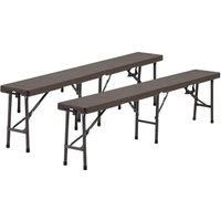 Rattan Plastic Outdoor Folding Table Bench Set Brown