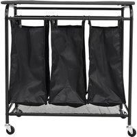 Black 3 Bag Wheeled Laundry Sorter Cart with Ironing Board