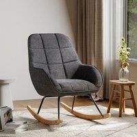 Grey High Back Linen Upholstered Rocking Chair for Living Room Home Office