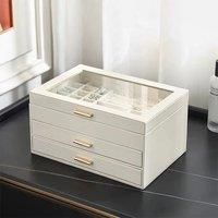 PU Leather 3 Tier Jewelry Box Organizer with Drawers