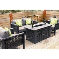 Black 4-Seater Rattan Fire Pit Garden Furniture Set!