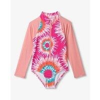 Hatley Girls Sunburst Tie Dye Long Sleeve Rashguard Swimsuit - Pink
