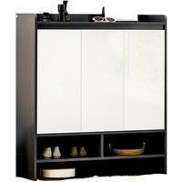 High Gloss Grey Shoe Cabinet With White Doors & Open Shelves