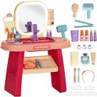 Kids Pink Dressing Table With Mirror, Led Light And 23 Accessories!