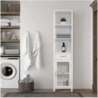 Bathroom Cloakroom Cabinete Linnen Storage Draw Shelves White Glass Panel Door