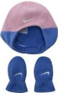 Nike infant Baby Trapper Hat And Mittens Set Pink Blue Warm Winter Fleece Gift