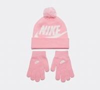 Nike Junior Swoosh Pom Beanie and Glove Set - Pink - Size ONE SIZE