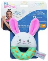 Ms. Rachel Official Hop Little Bunnies Soft Rattle Toy, Baby Teething Toys with Plush Bunny Cover, Toddler Toys for Girls & Boys for Ages 3 Months to 1+