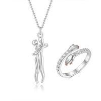 Interlocking Couple Hug Necklace & Ring Set - 3 Options - Rose Gold