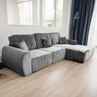 New Vinci 4 Seater Large Chunky Cord L Shaped Chaise Corner Sofa Grey or Cream