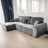New Vinci 4 Seater Large Chunky Cord L Shaped Chaise Corner Sofa Grey or Cream